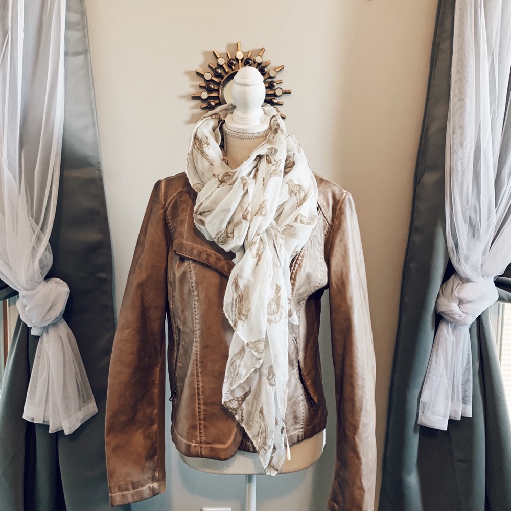 Leather jacket and scarf combo